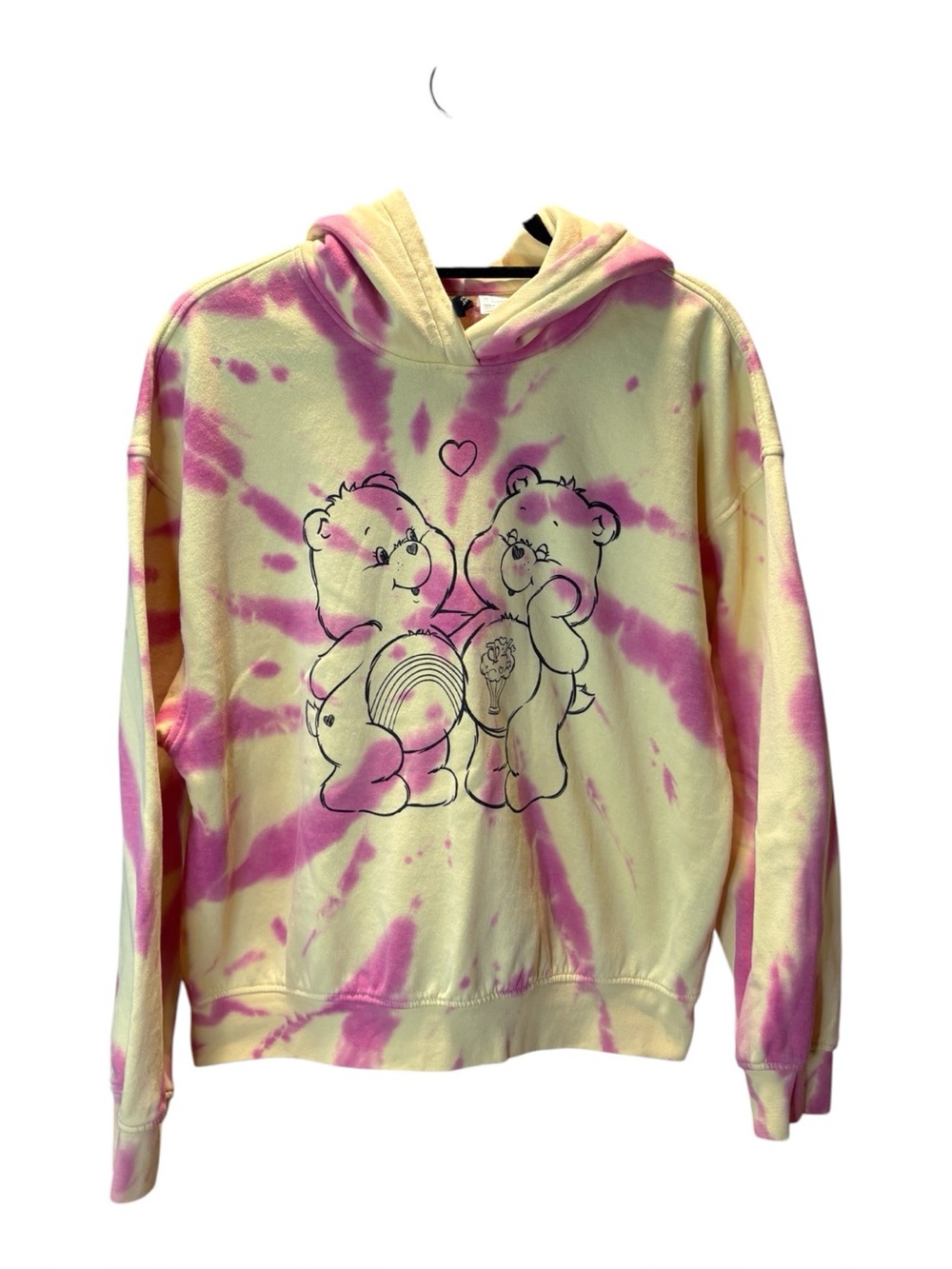 Divided Yellow & Pink Tie-Dye CareBear Graphic Hoodie